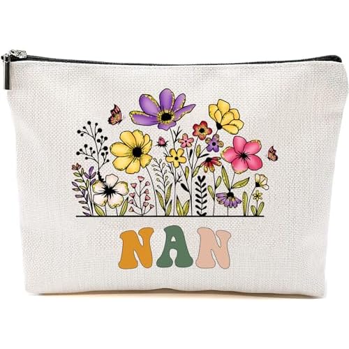 Nan Wildflowers Gifts For Mothers Day Makeup Bags - Nan Flower Gift Bags - Mom Birthday Gifts - Travel Cosmetic Bag For Birthday