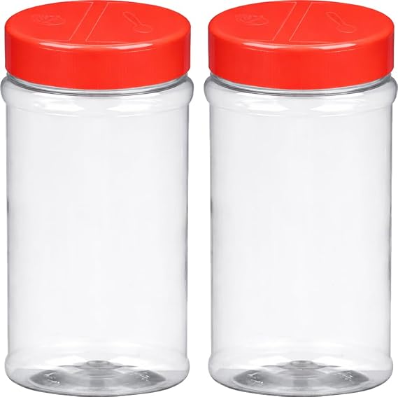 BRIGHTFROM 16oz Empty Spice Jars Clear BPA-Free Plastic Shaker Bottles with Dual Lids, Wide Mouth for Easy Filling, Reusable Herb, Salt, Pepper, and DIY Seasoning Storage - 2 Pack