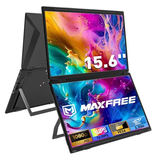 Maxfree M3 Laptop Screen Extender, 1080P FHD 15.6 Portable Dual Monitor with Type-C, HDMI, Plug & Play, VESA Mountable, Folding Dual Monitor for LaptopPCWindowsMacM1M2M3 ChipPhonePs4Switch