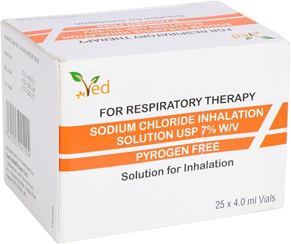 VED Hypertonic Inhalation Saline Solution, 7% Sodium Chloride (NaCl), 25 X 4.0 ml Unit Dose Vials for Adult & Child.