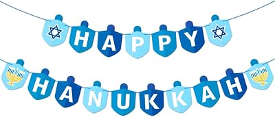 Happy Hanukkah Banner Chanukah Holiday Party Decorations Dreidel Garland Hanukkah Festival Day Supplies Blue Illumination Party Family Gathering Decorations