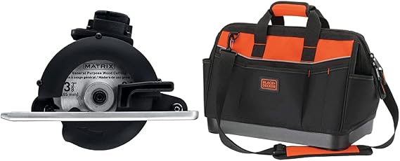 BLACK+DECKER Matrix Attachment, Trim Saw with 16 in. Wide Mouth Zippered Tool Bag (BDCMTTS & BDST500002APB)