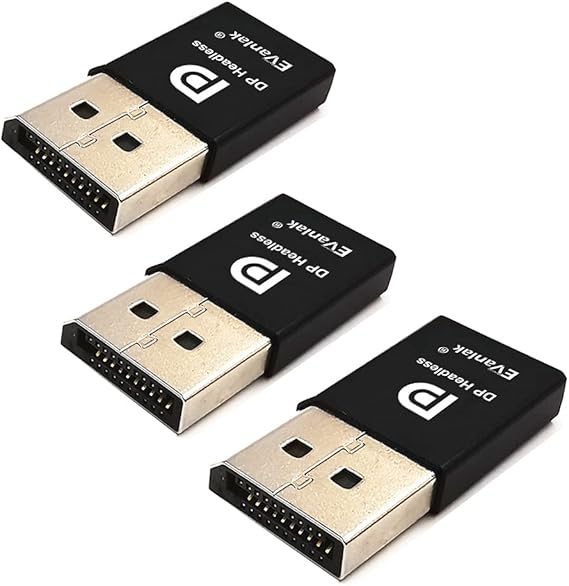 EVanlak DispalyPort Headless Ghost Display Emulator for PC 4K DP Dummy Plug (fit Headless 1080@60Hz-3840x2160@17hz)-3Pack