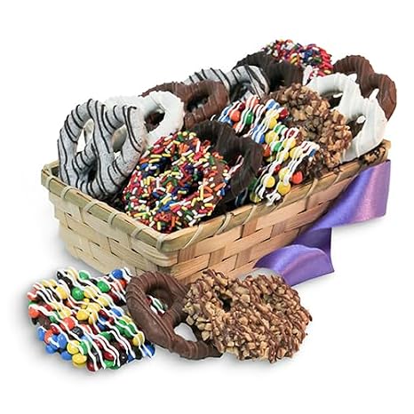 Delectable Dozen Gourmet Chocolate Covered Pretzels Gift Basket from All City Candy Hand Dipped Small Batch Treats