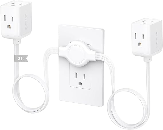 TROND Split Extension Cord with Flat Wall Plug, Twin 3ft Each Side, White