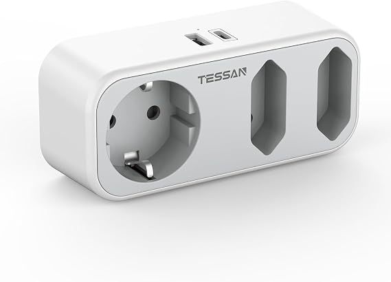 TESSAN USB C çoklu priz, yer tasarruflu priz, 3 prizli
