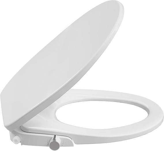 Bidet Toilet Seat Round, Non-Electric Self Cleaning Dual Nozzles Toilet Seat with Soft Close Lid, Sprayer Ambient Water Temperature, White Bidet Attachment Easy Installation