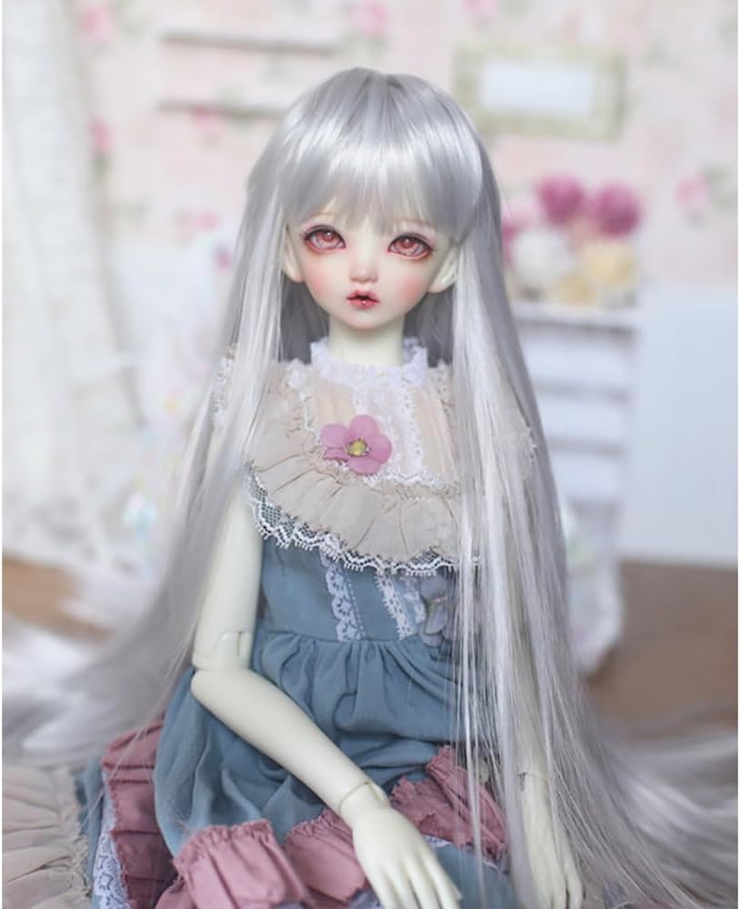 BJD Doll Wig Long Straight Wigs for 13 14 16 BJD SD DOD Pullip Doll Accessories Only Wigs Silver White,Head Circumference 21-22.5cm