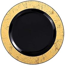 Kaya Elegant Black & Gold Marble Rim Disposable Dinner Plates - 10.25" (1 Pc) - Premium Plastic, BPA-Free - Perfect for Parties, Special Occasions & Stylish Gatherings