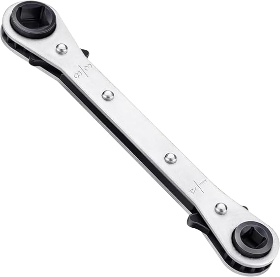 HVAC Tools Ratchet Spanner, 4 Sizes 3/16 1/4 5/16 3/8 Square Service Ratchet Wrench for Air Conditioning, Double Ended Reversible Wratchet Spanner for Refrigeration Repair