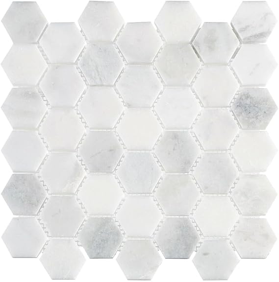 Tenedos HTC170 Ulexite White Onyx Hexagon Marble Mosaic Tile 1 Sheet, Polished Finish for Bathroom Walls, Kitchen Backsplash, Shower, and Accent Areas