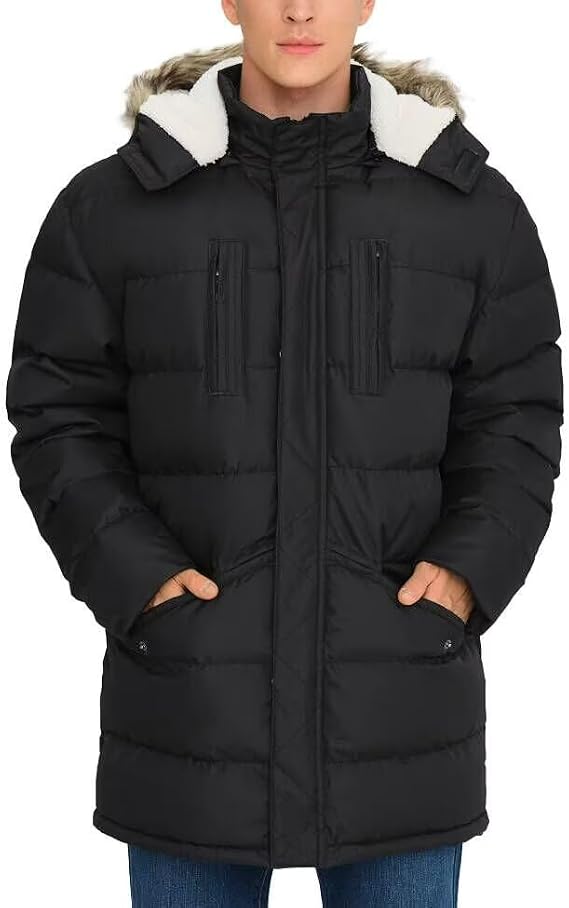 Men's Long Winter Coats Warm Water Resistant Puffy Hooded Windbreaker Insulated Thicken Jackets with Hood