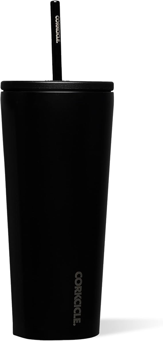 Corkcicle Cold Cup - Triple Insulated Stainless Steel Travel Cup with Ceramic-Coated Straw - Keeps Cold for 12 Hours - Reusable, BPA-Free, Dishwasher Safe - Matte Black, 24oz / 710ml