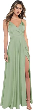 Spaghetti Straps Satin Bridesmaid Dresses with Slit Long for Women Formal Evening Gowns US2