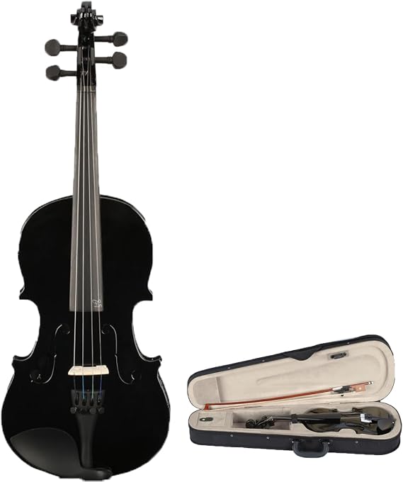 Acoustic Violin, Solid Wood Fiddle with Bow Case Rosin, Stringed Musical Instrument Violin for Beginner (1/4, Black)