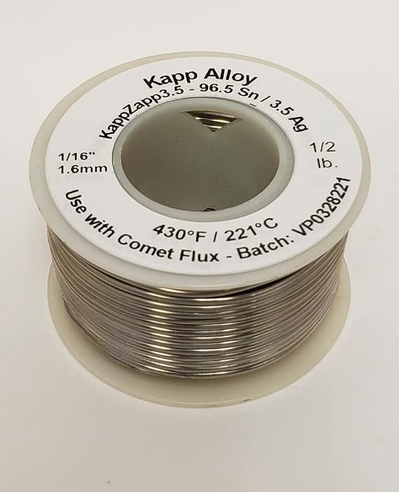 KappZapp3.5S 3.5% Silver Solid Core Solder 1/16" diameter, 1/2 lb. spool.