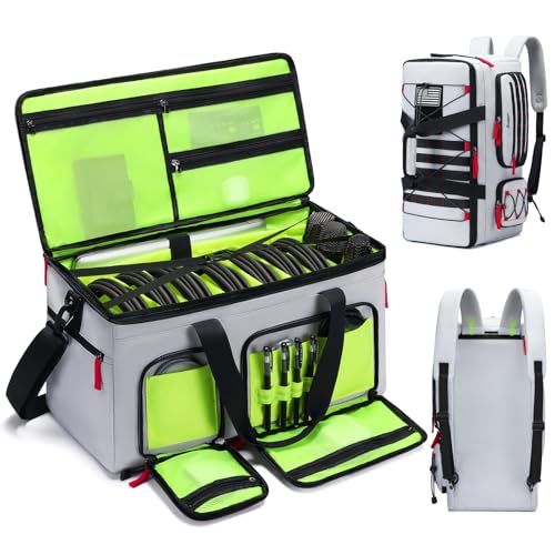 DJ Cable Gig Bag for Equipment, DJ Cable Organizer Backpack with Detachable Dividers and Padded Bottom, DJ Mixer Bag for Music Gear Accessories with 15.6 Laptop Compartment Grey