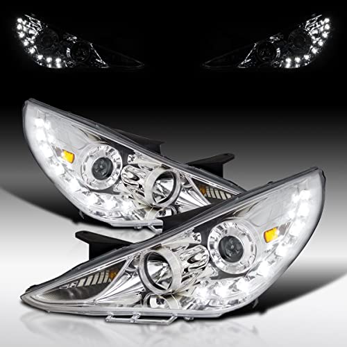 Autozensation Compatible with 2011-2014 Hyundai Sonata, Left  Right Pair Headlamps Assembly, SMD LED Chrome Projector Headlights