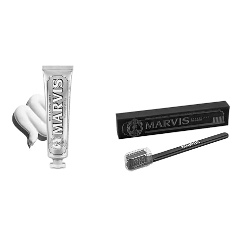 Marvis Whitening Mint Toothpaste, 3.8 Oz and Medium Bristle Toothbrush