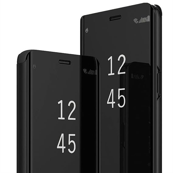S25 Ultra Case Compatible with Samsung Galaxy S25 Ultra 5G Cell Phone Case with Kickstand, PU Leather, Clear View Mirror Flip Cover Shockproof Protective Cover for Samsung S25 Ultra, 2025 (Black)