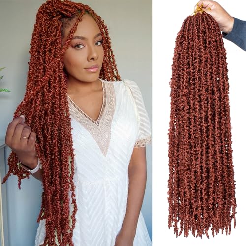 ZRQ 6 Packs Butterfly Locs Crochet Hair 24 Inch Copper Red Distressed Faux Locs Braids Handmade Synthetic Goddess Locs Hair Extensions For Women 350#