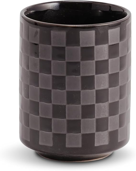 Mino-yaki Japanese Ceramic Tea Cup, Black Glazed Yunomi from Japan, 7.4 fl oz (220 ml), Traditional Stoneware for Green Tea, Hojicha & Coffee, Dishwasher Safe (Black Ichimatsu)