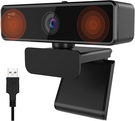 Nuroum V11 2K Webcam for PC, with Noise-Cancelling Microphone & Privacy Cover, 90° Wide Angle 1080P/60fps, USB Plug&Play Computer Web Camera for Laptop/Desktop, Video Calling/Conferencing, Zoom/Skype