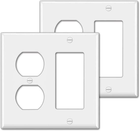 BESTTEN 2 Pack 2-Gang Combination Light Switch Wall Plate, 1-Duplex/1-Decor