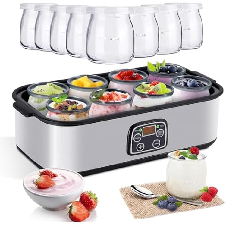 Yogurt Maker, 1400ML Automatic Yogurt Maker Machin with 8 Pcs Glass Jar, Adjustable Temperature & Time Control, Constant Temperature & Better Intestinal Health, for Organic Probiotic Yogurt