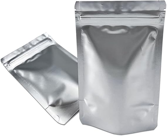 PABCK Stand-Up Resealable Mylar Foil Bags Frosted Silver 50Pcs 4.3x6.3 inch | Heat Seal Mylar Bags 3.55mil Thick Foil Pouch for Zip Packaging Lock Food Storage Treats Powder (Inside Size 3.5x3.9 inch)
