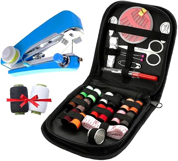 Handysewer Portable Sewing Machine, The Handy Sewer, Mini Sewing Machine Handheld, Minisewer Handheld Sewing Machine, Mini Portable Sewing Machine Handheld (FULL Starter Kit-Blue)