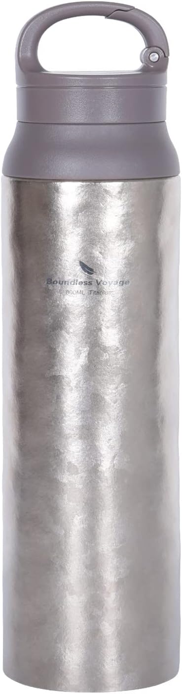 Boundless Voyage 800ml / 27oz Titanium Water Bottle Vacuum Insulated Falsk Leakproof Wide Mouth with Hook Handle Lightweight & Durable for Camping Hiking Running Outdoor Sports Ti3016D