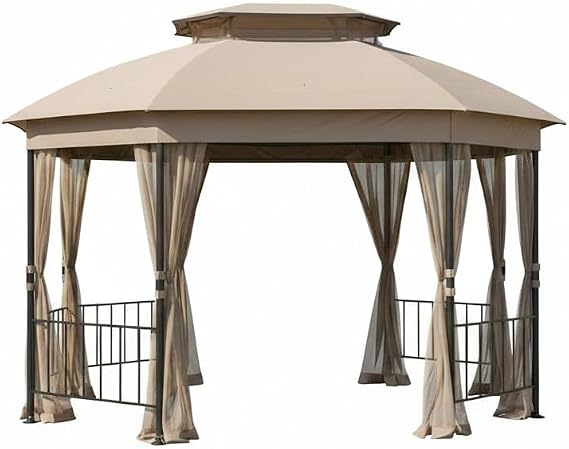 Garden Winds Reinforced RipLock 350 Replacement Canopy Top Cover Compatible with Jefferies 10 x 12 Gazebo Model A101013211 - Beige