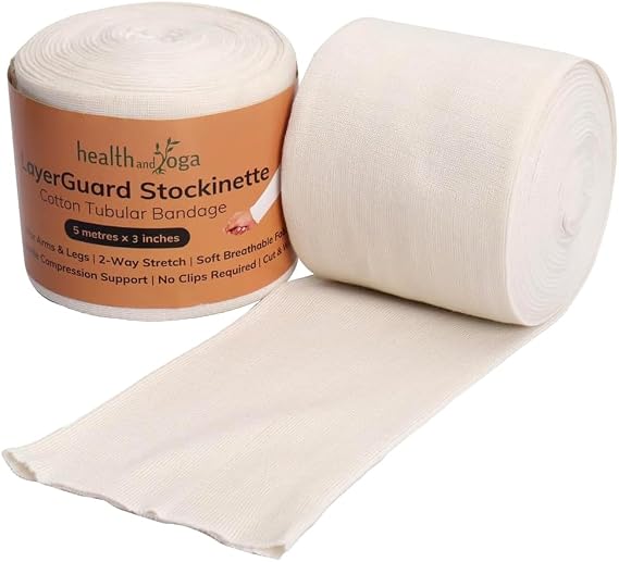LayerGuard Cotton Stockinette Sleeve Roll, Stretchable Raw Cotton Comfort wear, Sweat Absorbent Tubular Bandage Prevents Residue Build up - Under-Over Cast Sleeve Bandage Wear (Off-White, 3 Inch)