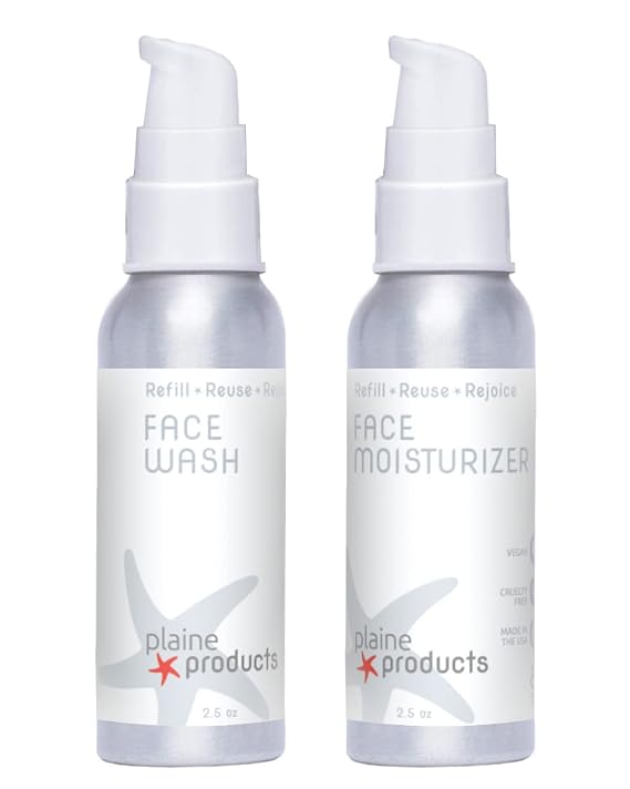Eco-Friendly Face Wash and Face Moisturizer Set - Sensitive Skin, 2.7 oz (Refillable Bottle with Pump)