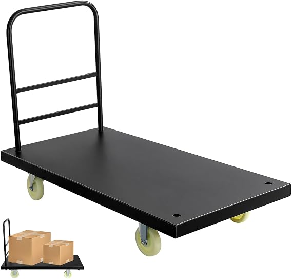 Heavy Duty Platform Truck, 47" L x 24" W x 32" H Flat Dolly, 2000LBS Steel Flatbed Cart with Wheels and Handle, Movable Push Cart for Luggage Moving, Shopping