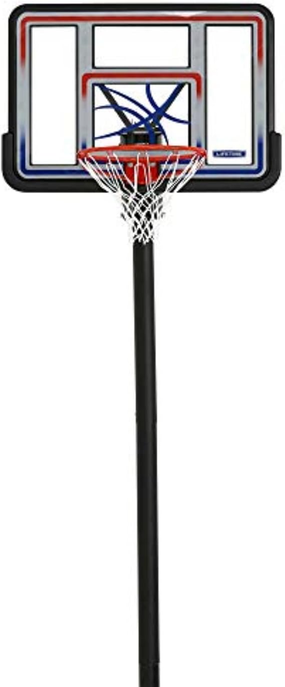 Lifetime 1008 Adjustable In-Ground Basketball Hoop, 44-Inch Backboard, Red/White/Blue