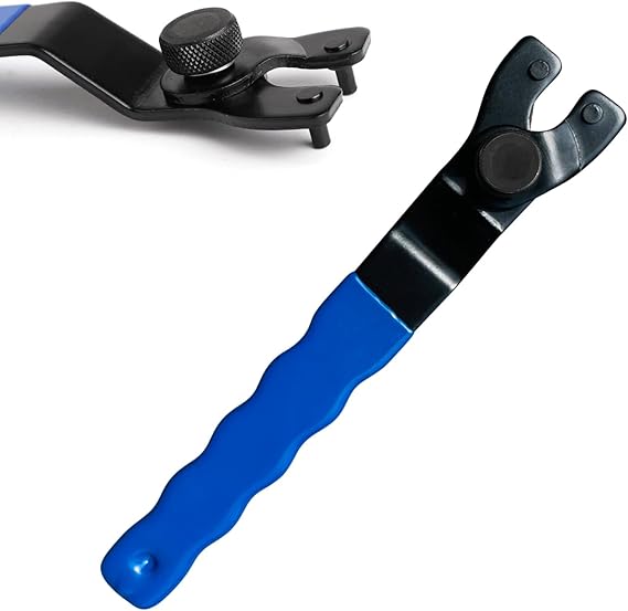 Angle Grinder Adjustable Spanner, Universal 10-52mm Angle Grinder Spanner Key with Non-Slip Plastic Coated Grip Angle Grinder Pin Wrench (Blue Black)