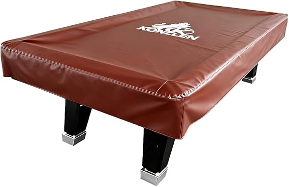 KONLLEN Pool Table Cover PU Leather Billiard Table Covers Indoor Outdoor Pool Table Cover Waterproof for 9 Feet Fitted Billiards Pool Accessories Black and Brown
