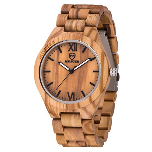 MUJUZE Wood Watch, Wooden Watches for Men, Handmade Lightweight Wooden Watch, Mens Wooden Watch, Wood Wrist Watch Gifts for Men