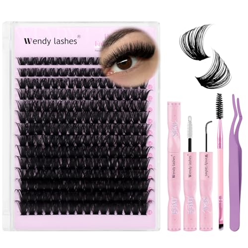 DIY Lash Extension Kit 100D Wispy Lashes 280PCS D Curl 10-18mm Individual Cluster Lashes Kit Includes Lash Bond and Seal,lash Tweezers,Mascara Brush Natural Look Volume Extensions Beginner Friendly