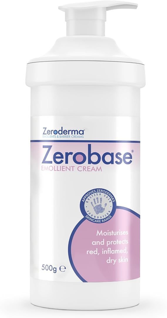 Zeroderma Zerobase Emollient Cream, Moisturiser for Inflamed Dry Skin, 500g