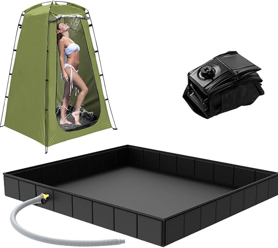 Foldable Shower Base, 104x104x13cm Foldable Shower Tent Base with Drain Hose, Waterproof Privacy Shower Base, Portable Shower Floor Base for Camping, Pet Outdoor Shower Tray