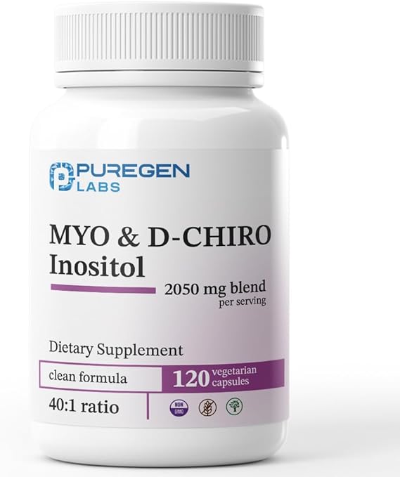 Puregen Labs Inositol Supplement | Myo Inositol & D-Chiro Inositol 2050mg - 120 Veggie Caps | No Harmful Additives | Non-GMO, NO Gluten and Dairy