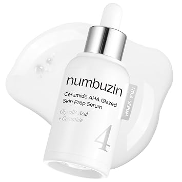 numbuzin No.4 Ceramide AHA PHA Glazed Skin Prep Serum, Gentle Exfoliating Serum with Glycolic Acid & PHA for Smooth Texture & Glass Skin Glow, 1.01 fl oz