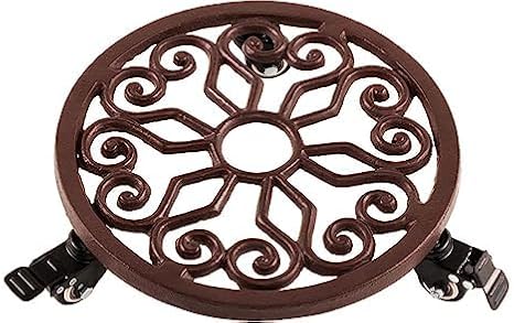 IDZO Heavy Duty Trolley Capacity 350 lbs Planter Caddies with Wheels Heavy Duty Cast Iron Plant Stand with Lockable Wheels Plant Stand 12 Inch Simple Style Dark Brown