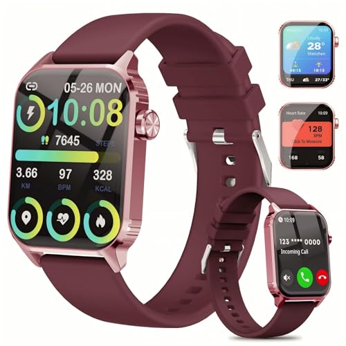 Smart Watches for Men Women, 1.83 inches HD Smartwatch with 120 Sports Modes, Heart RateSleep Monitor, IP67 Waterproof, Bluetooth Call and Music Control Wine Red