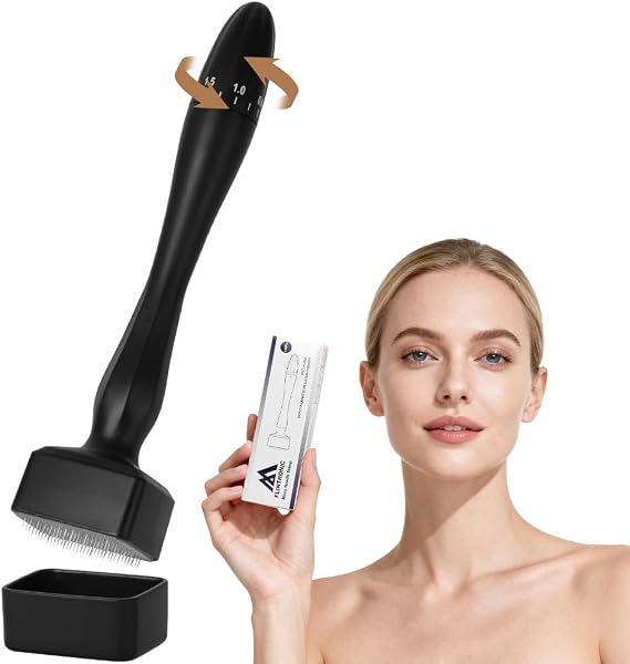 Flintronic Adjustable Derma Stamp, Microneedling Dermastamp with 140 Micro-Needles, 0-3MM Dermapen for Hair Beard Growth, Enhanced Skin Elasticity for Face, Body (Black)