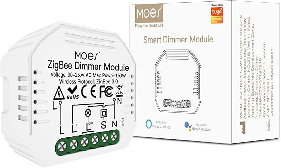 MOES ZigBee Dimmer Switch Module, 1 Gang | Neutral Wire Required, 35mm UK Backbox, Momentary Switches Only, Tuya ZigBee Hub Required, Alexa Google Home
