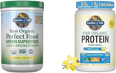 Garden of Life Super Greens Powder Smoothie & Mix, Probiotics & Digestive Enzymes for Digestive Health & Organic Vegan Vanilla Protein Powder 22g Complete Plant Based Raw Protein
